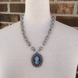 Handmade Cameo Pendant Necklace With Rhinestones